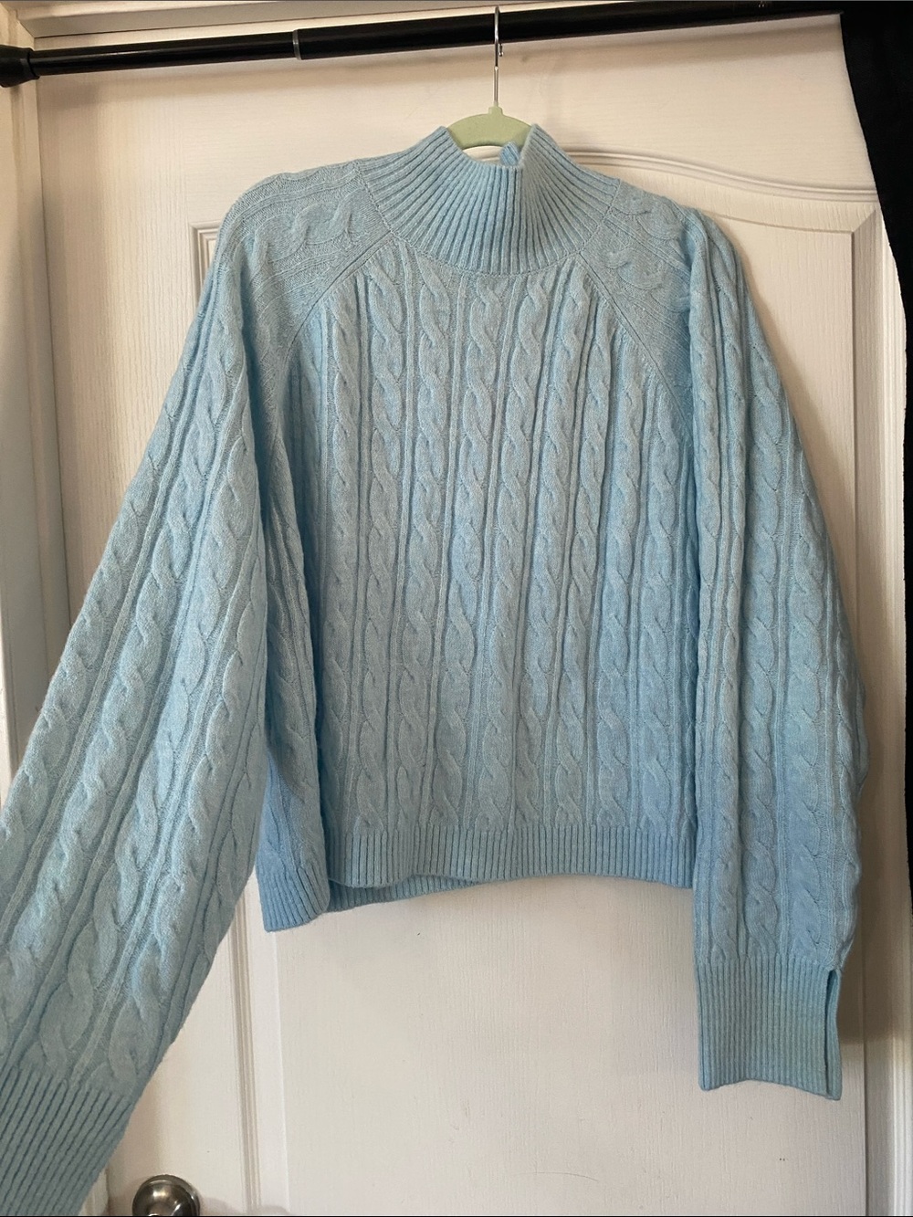 JoyLab Pale Blue Cable Knit Mock Turtleneck Sweater